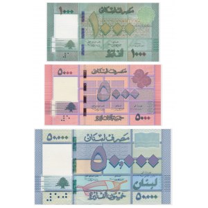 Liban, zestaw 1.000-50.000 lirów 2011-19 (3 szt.)