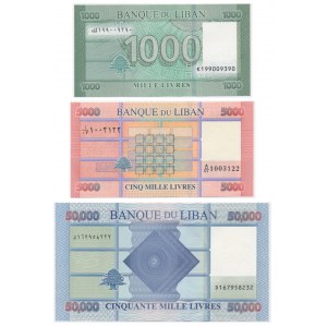 Liban, zestaw 1.000-50.000 lirów 2011-19 (3 szt.)