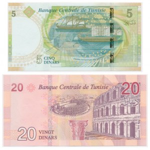 Tunisia, lot 5-20 Dinars 2013-17 (2 pcs.)