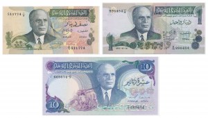 Tunisia, lot 1/2-10 Dinars 1973-83 (3 pcs.)