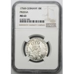 Silesia, Prussia rule, Friedrich II, 18 Groschen Breslau 1756 B - NGC MS63