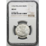 Augustus III of Poland, 8 Groschen Leipzig 1753 - NGC MS61 - without EC