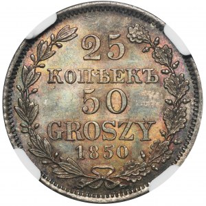 25 kopiejek = 50 groszy Warszawa 1850 MW - NGC MS64 - PIĘKNA