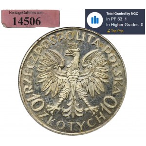 PRÓBA, Sobieski, 10 złotych 1933 - NGC PF63 - LUSTRZANKA, EKSTREMALNIE RZADKA