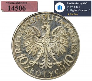 PRÓBA, Sobieski, 10 złotych 1933 - NGC PF63 - LUSTRZANKA, EKSTREMALNIE RZADKA