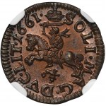 Jan II Kazimierz, Szeląg litewski Ujazdów 1661 - NGC MS65 BN - ILUSTROWANY, EKSTREMALNA RZADKOŚĆ