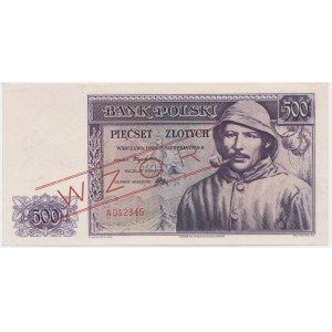 500 złotych 1939 - WZÓR - A 012345 -