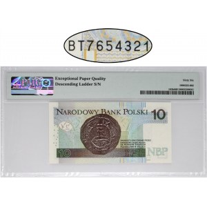 10 złotych 2016 - BT 7654321 - PMG 66 EPQ - numer malejący