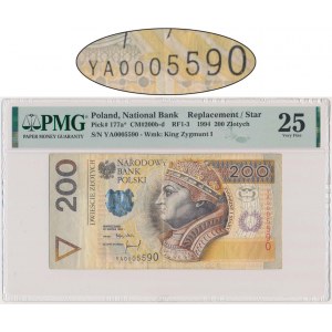 200 złotych 1994 - YA - PMG 25 - rzadka seria zastępcza