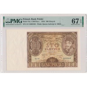 100 gold 1934 - Ser. AV. - znw. +X+ - PMG 67 EPQ