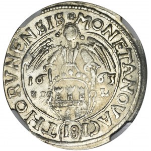 Johannes II. Kasimir, Ort Torun 1663 HDL - NGC MS63 - Spitzenkragen