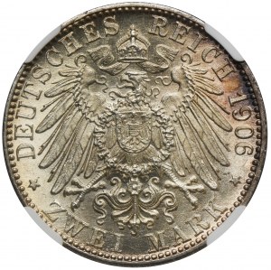 Niemcy, Badenia, Fryderyk I, 2 Marki Karlsruhe 1906 - NGC MS64