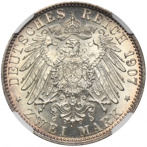 Niemcy, Badenia, Fryderyk I, 2 Marki pośmiertne Karlsruhe 1907 - NGC MS64