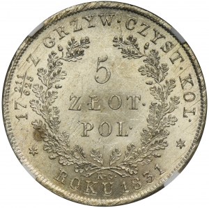 Powstanie Listopadowe, 5 złotych Warszawa 1831 KG - NGC MS62+