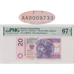 20 złotych 1994 - AA 0009733 - PMG 67 EPQ - niski numer