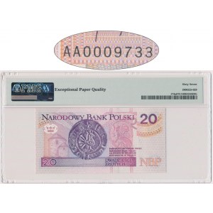 20 złotych 1994 - AA 0009733 - PMG 67 EPQ - niski numer