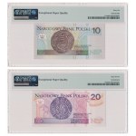 Zestaw, 10-20 złotych 1994 - AA 0003063 - PMG 66/67 EPQ - takie same numery seryjne