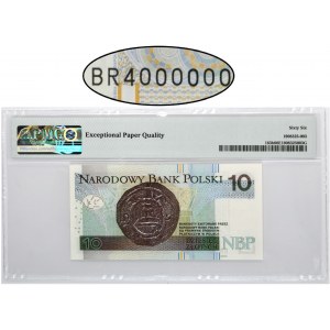 10 złotych 2016 - BR 4000000 - PMG 66 EPQ - numer milionowy