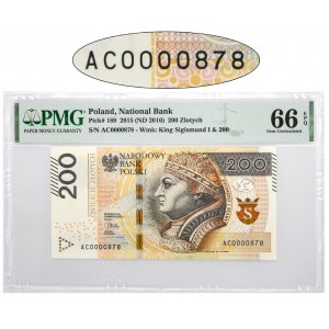 200 złotych 2015 - AC 0000878 - PMG 66 EPQ - niski numer