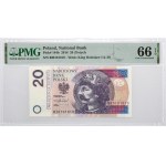 20 złotych 2016 - BI 0101010 - PMG 66 EPQ - ładny numer radarowy