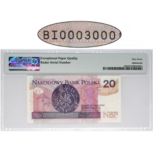 20 złotych 2016 - BI 0003000 - PMG 67 EPQ - ładny numer radarowy