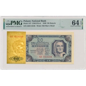 20 złotych 1948 - GI - PMG 64 EPQ - papier prążkowany