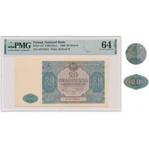 20 złotych 1946 - A - PMG 64 EPQ - NIEBIESKI - DUŻA RZADKOŚĆ