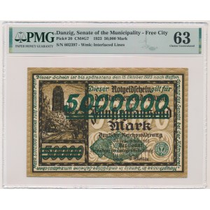 Danzig, 5 milion Mark 1923 - green overprint - PMG 63