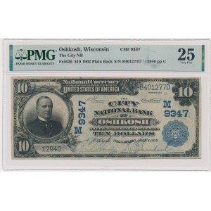 USA, Blue Seal, Oshkosh, Wisconsin, 10 dolarów 1902 - Vernon & Treat - PMG 25 EPQ