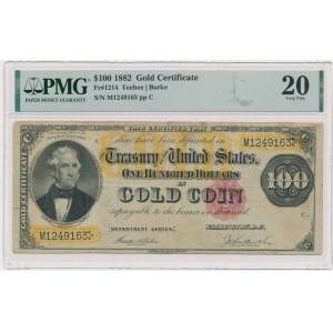 USA, Gold Certificate, 100 dolarów 1882 - Teehee & Burke - PMG 20