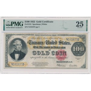 USA, Gold Certificate, 100 Dollars 1922 - Speelman & White - PMG 25