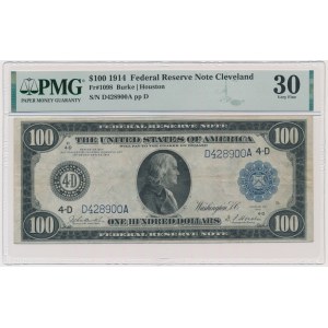 USA, Blue Seal, 100 dolarów 1914 - Burke & Houston - PMG 30