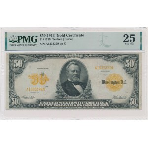 USA, Gold Certificate, 50 dolarów 1913 - Teehee & Burke - PMG 25