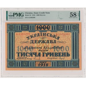Ukraina, 1.000 hrywien 1918 - A - PMG 58 EPQ