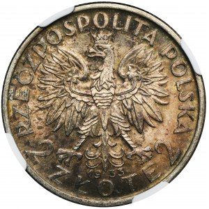 Głowa Kobiety, 2 złote 1933 - NGC MS62 - ładna patyna