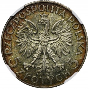 Głowa Kobiety, 5 złotych Londyn 1932 - NGC MS63 - PIĘKNA PATYNA