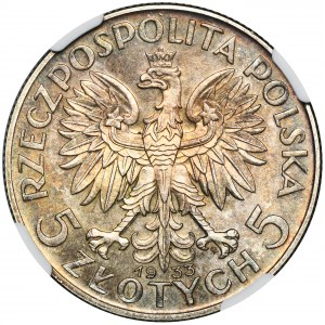 Głowa Kobiety, 5 złotych Warszawa 1933 - NGC MS63 - PIĘKNA PATYNA