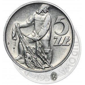 5 złotych 1958 Rybak - wąska ósemka