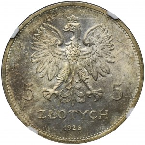 Nike, 5 złotych Bruksela 1928 - NGC MS61