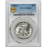 USA, Half Dollar Denver 1934 D - PCGS MS64 - RARE, Walking Liberty