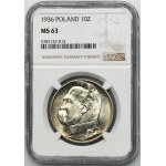 Piłsudski, 10 złotych 1936 - NGC MS63