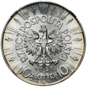 Piłsudski, 10 złotych 1937 - NGC MS62