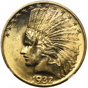 USA, 10 Dolarów Filadelfia 1932 - NGC MS64 - Indian Head