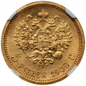 Russia, Nicholas II, 5 Rubles Petersburg 1909 ЭБ - NGC MS65