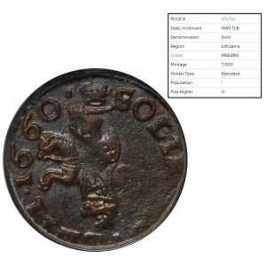 Jan II Kazimierz, Szeląg litewski Ujazdów 1660 - PCGS MS62 BN - RZADSZA