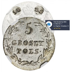 Polish Kingdom, 5 groschen Warsaw 1825 IB - NGC MS63 - RARE