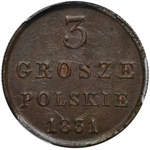 Polish Kingdom, 3 grosze Warsaw 1831 KG - PCGS MS64 BN