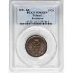 Polish Kingdom, 3 grosze Warsaw 1831 KG - PCGS MS64 BN