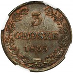 3 grosze 1835 MW - NGC MS64 BN - ZJAWISKOWE z efektem DUCHA