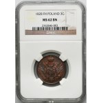 Królestwo Polskie, 3 grosze polskie Warszawa 1828 FH - NGC MS62 BN - PIĘKNE